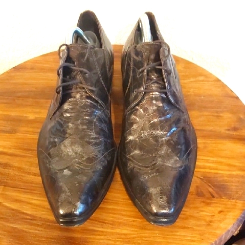 San Marina |Men's Black/Silver Marbled Leather Oxford Dress Shoes Formal Sz.11